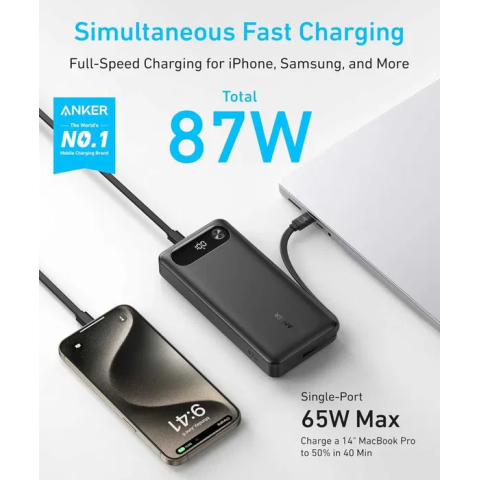 Повербанк Anker 20,000mAh з вбудованим USB-C кабелем 87W